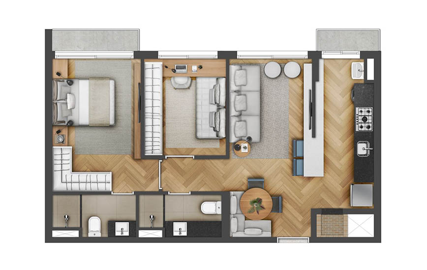 Apartamento 2 dormitórios Convencional