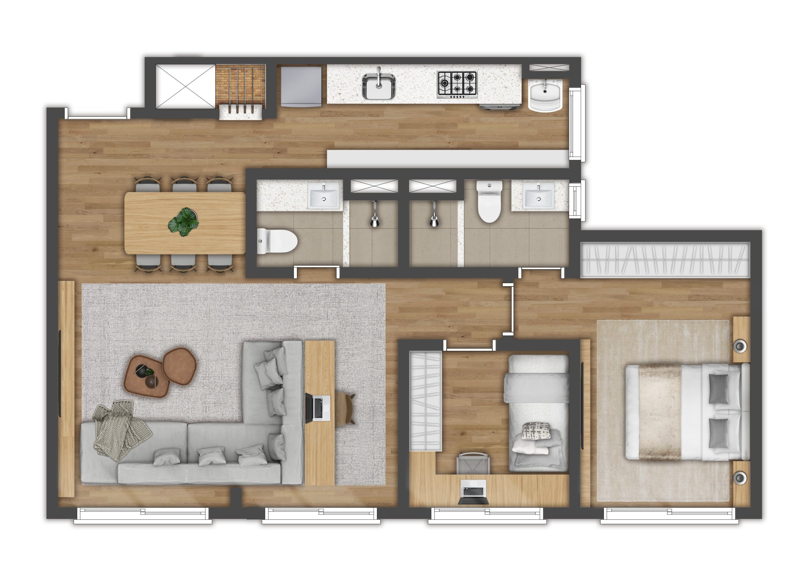 Apartamento 3 dormitórios Living Estendido